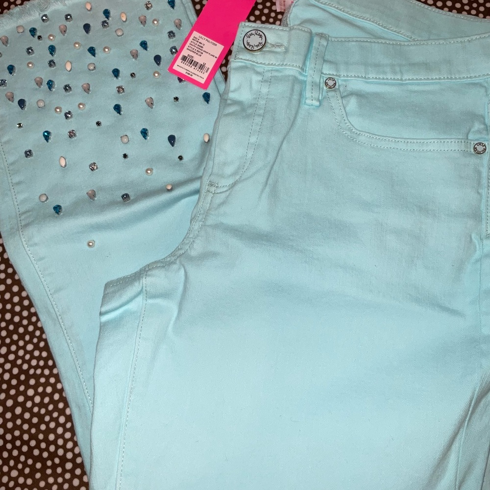 Lilly Pulitzer NWT 27 1/2" South Ocean Crop Flare Pants Whisper Blu Size 00 - Picture 2 of 16